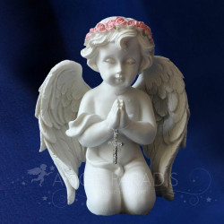 STATUE ANGE PRIERE CROIX ET ROSES