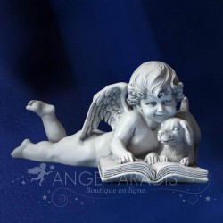 STATUETTE ANGE AVEC UN CHIEN EN TRAIN DE LIRE