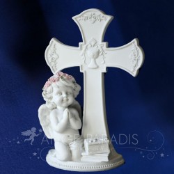 STATUETTE ANGE PRIANT ET CROIX 20CM
