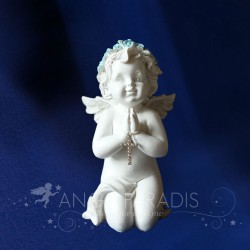 STATUETTE ANGE AUREOLE BLEU PRIANT