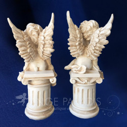 STATUETTE ANGE COLONNE PATINEE X2