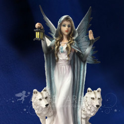 Statue Fée Géante Blanche & Loups 46cm