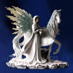 GRANDE STATUE FEE ANGE BLANCHE AVEC LICORNE
