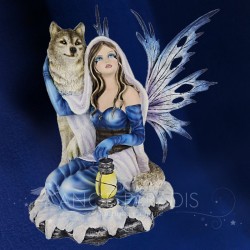 Grande Figurine de Fée Loup & Lanternes 39cm