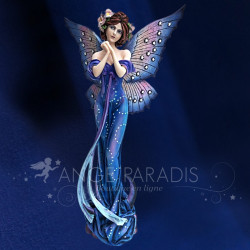 Statuette fée bleue ailes roses