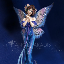 Statuette fée bleue ailes roses