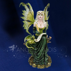 Statuette fée verte parchemin