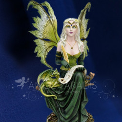 Statuette fée verte parchemin