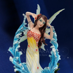 Statuette fée de l’eau bleue sur vague, grande figurine décorative