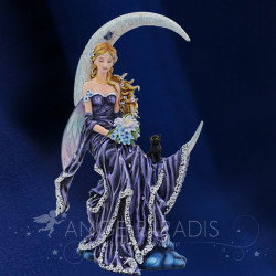 Statuette fée violette sur lune, style Nene Thomas