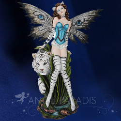 Figurine fée guerrière avec tigre blanc – Grande décoration fantasy