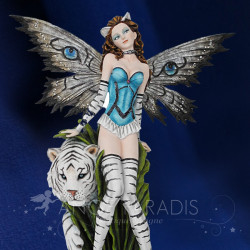 Figurine fée guerrière avec tigre blanc – Grande décoration fantasy