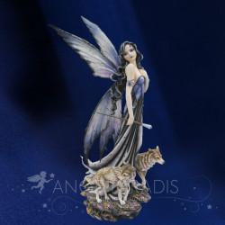 Figurine fée avec loups – Statuette fantasy de grande taille