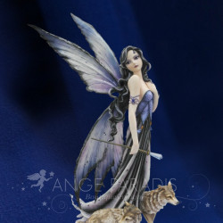 Figurine fée avec loups – Statuette fantasy de grande taille