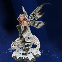 Figurine fée blanche avec tigre des neiges – Décoration féerique