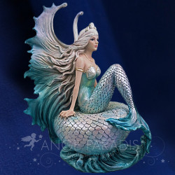 Statue sirène bleue assise – décor marin fantasy