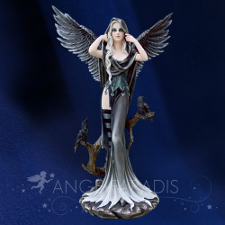 Figurine fée noir aux corbeaux – statue fantasy féminine