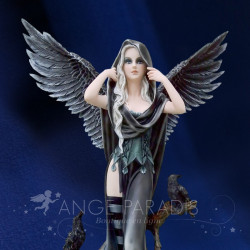 Figurine fée noir aux corbeaux – statue fantasy féminine