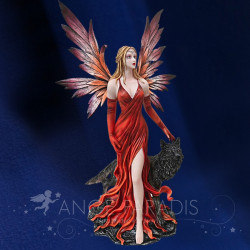Fée rouge avec loup – grande statuette décorative