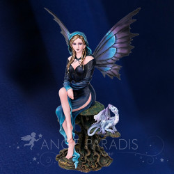 Fée bleu nuit et dragon – grande statue