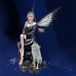 Fée noire et loup – décoration fantasy
