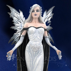 Statuette fée blanche avec dragon argenté – grande taille