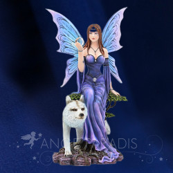 Statuette fée violette et loup polaire – grande taille